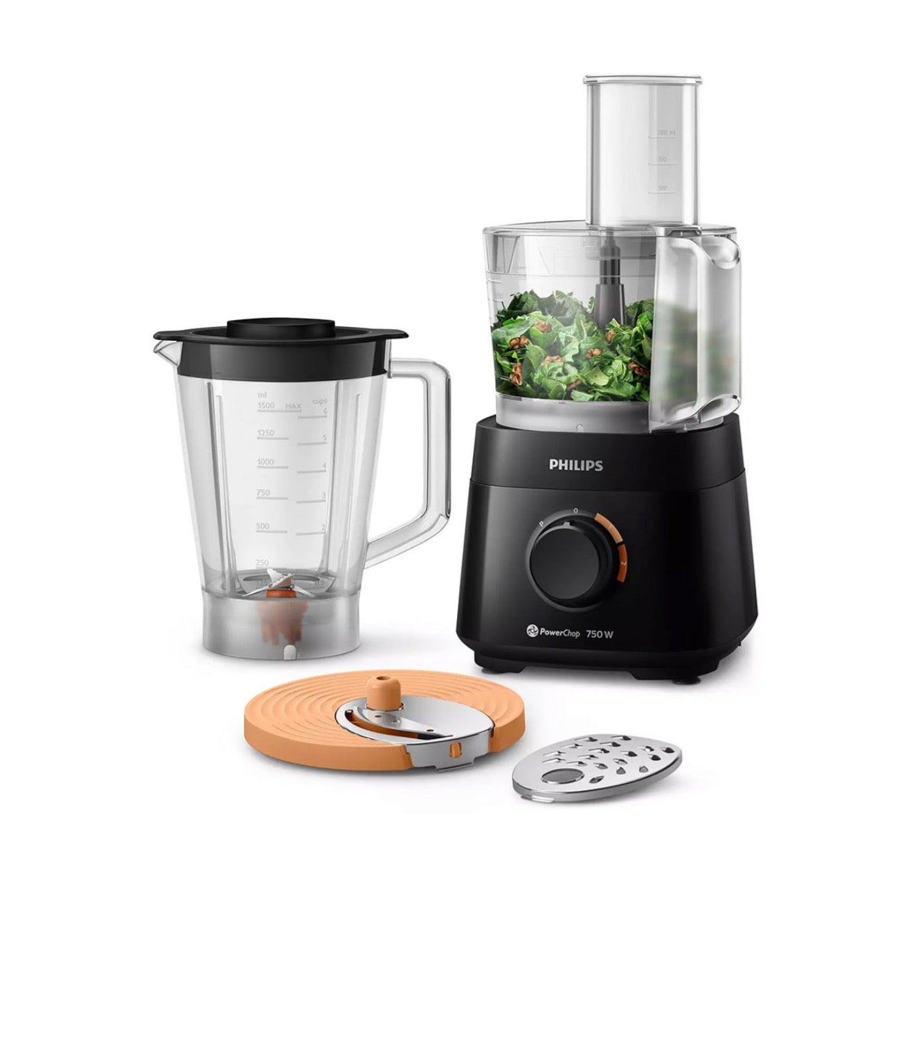 Philips HR7301/90 Power of 750W and 4 Accessories Food Processor, Black محضرة طعام و خلاط 4 ملحقات 750 واط